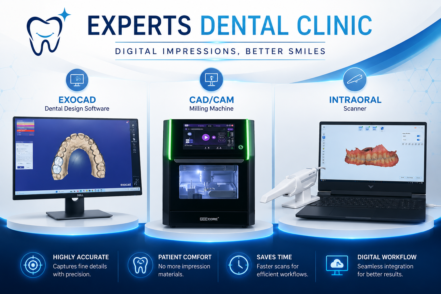 Exocad, CAD/CAM milling machine and intraoral scanner — digital dentistry
